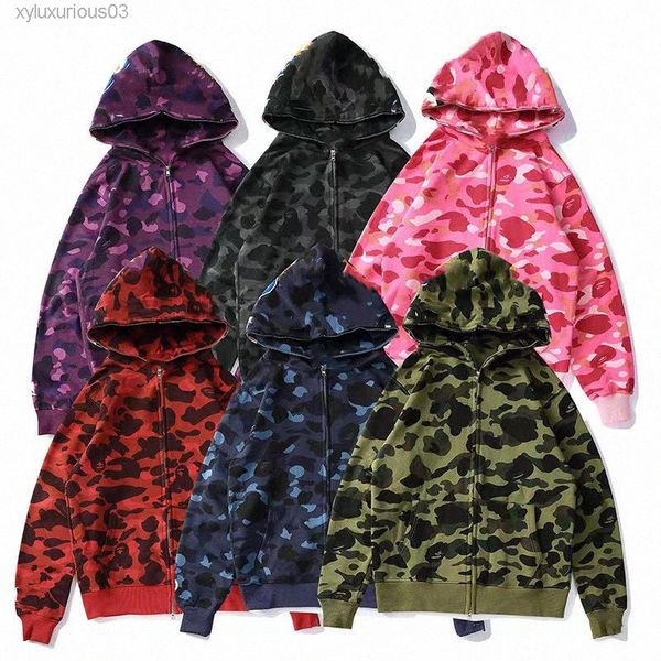

hoodie mens shark men women stylist jacket camouflage print sweatshirts hip hop style printing, Black