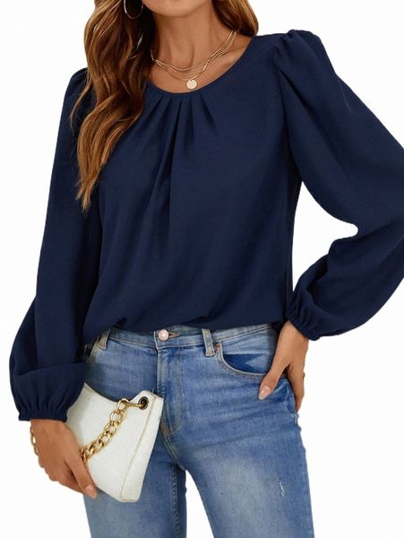 

women's blouses & shirts solid bishop sleeve blouse v8mi#, White