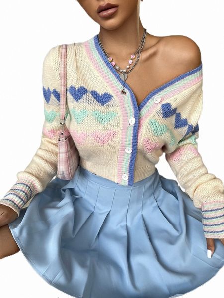 

women's sweaters heart & striped pattern cardigan l6xn#, White;black