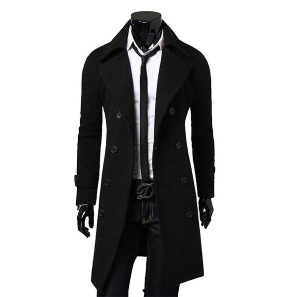 

men's trench coats fashion brand autumn jacket long trench coat men's self-cultivation solid men's coat double-breasted jacke, Tan;black
