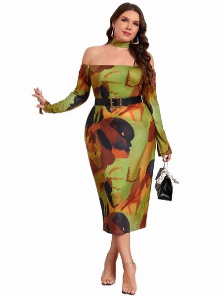 

plus size dresses x sunni nichole designs plus graphic print mock neck dress without belt q85q#, Black