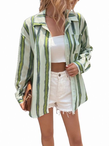 

women's blouses & shirts striped drop shoulder pocket patched shirt d6rd#, White