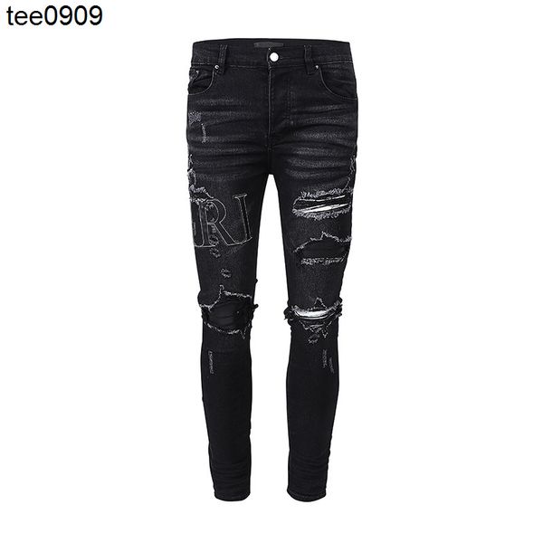 

jeans new men's pants with holes and white slim fitting denim pants fashion old leggings men's pants, Blue