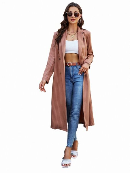 

women's down & parkas striped print double breasted coat e04a#, Black