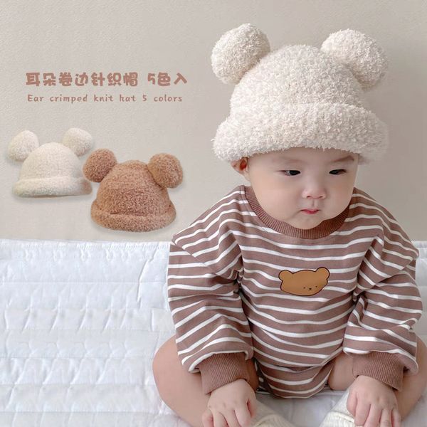 

caps hats winter cute bear 5 colors warm knitted caps for 5 months-4 years baby autumn infants thick solid color casual hats 220907, Yellow