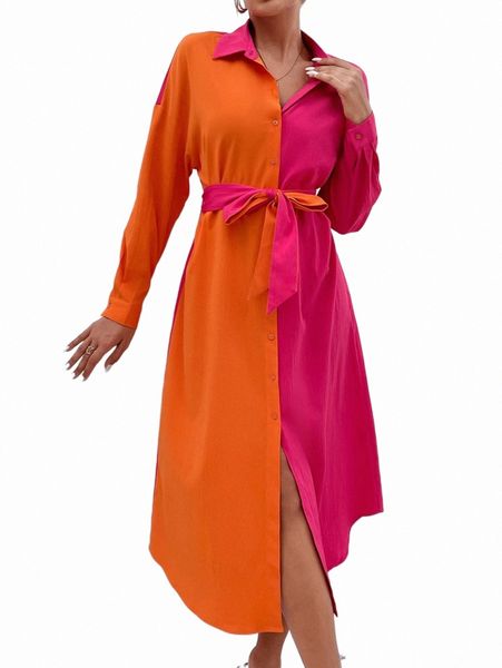 

casual dresses two tone drop shoulder belted shirt dress u4dw#, Black;gray