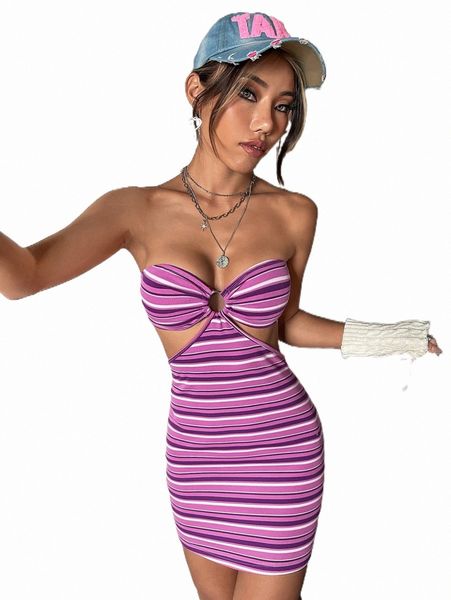 

casual dresses striped o-ring cut out tube bodycon dress n15u#, Black;gray