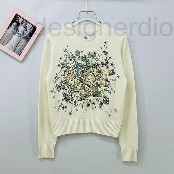 

women's knits & tees designer 2022 autumn new long sleeve sweater animal jungle embroidery round neck temperament net red women's, White