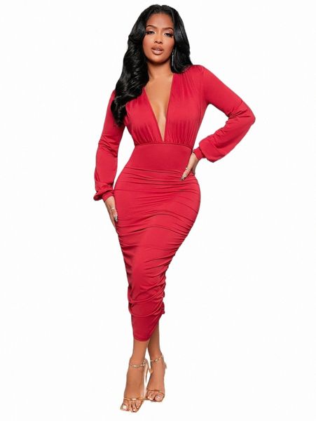 

casual dresses sxy plunging neck ruched bodycon dress c312#, Black;gray