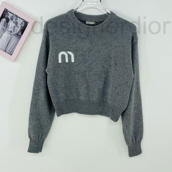 

women's knits & tees designer  family autumn round neck pullover short long sleeve sweater aging grey letter printed wool loose female, White
