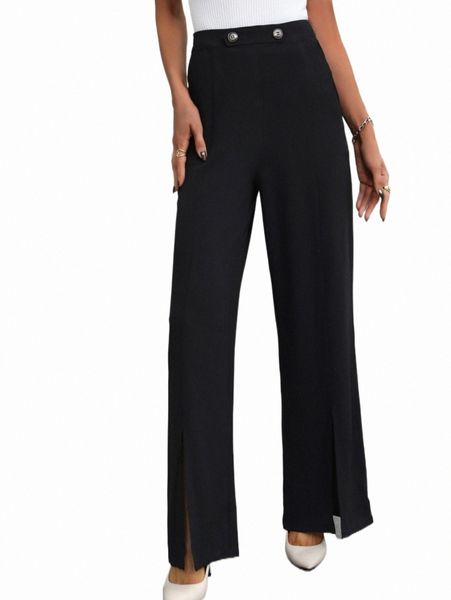 

women's pants & capris solid split hem wide leg pants 91xg#, Black;white