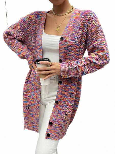 

women's sweaters space dye drop shoulder ripped cardigan f3am#, White;black