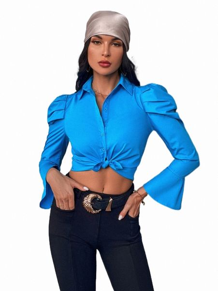 

women's blouses & shirts button up puff sleeve shirt 15jn#, White