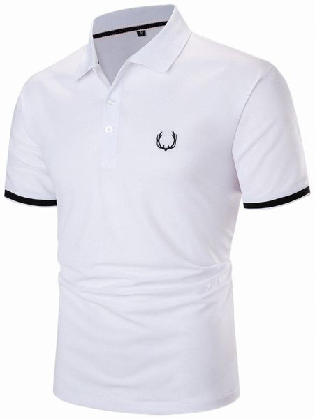 

men's polos men antlers embroidery contrast trim polo shirt s1wi#, White;black