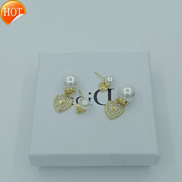 

d family di family's new pearl earrings women's love with diamond small fragrance heart-shaped light luxury classic of factory dir, Golden