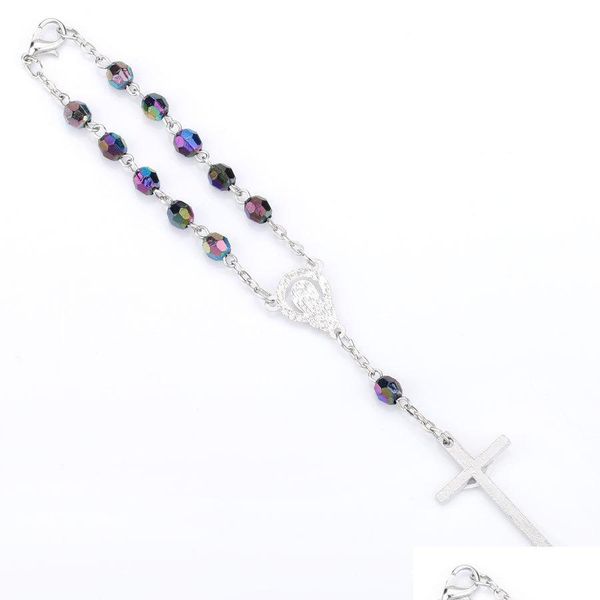 

other bracelets plated crystal beads bracelets bangle jewelry chain rosary religious bracelet with cross fashion charm acces lulubaby dhbxj, Golden;silver