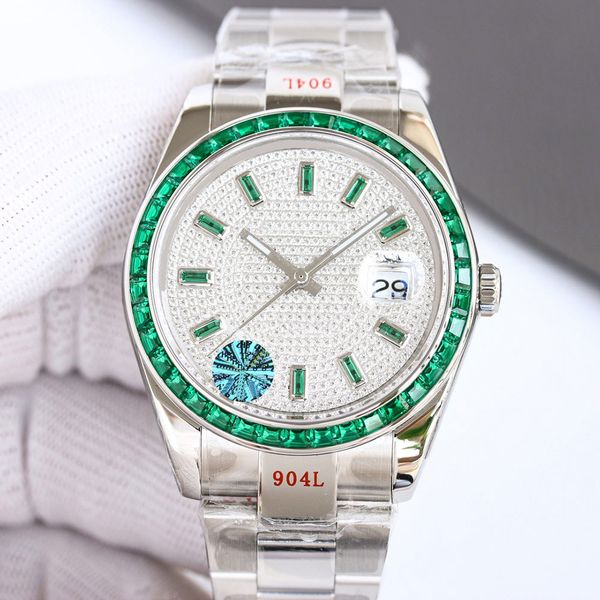 

diamond mens watch automatic mechanical watches 41mm case with diamonds fashion business wristwatch montre de luxe bling dial bezel band, Slivery;brown