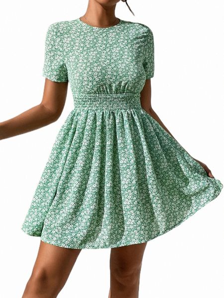 

casual dresses petite ditsy floral shirred waist dress z7mp#, Black;gray
