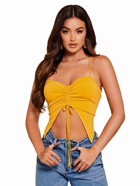 

women's tanks & camis bae drawstring front backless crop halter z35q#, White