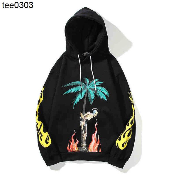 

designer hoodies palm hoodie angels// hooded plam 2022 skeleton flame tree tide card plush hoodie sweater, Black