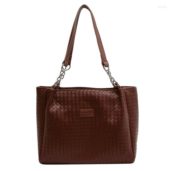 

evening bags pu leather knitting shoulder for women large capacity solid commuter classic elegant lady totes big black female