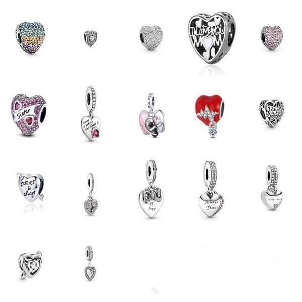 

925 sterling silver heart shape charm beads fit original pandora charms bracelet diy women jewelry174h, Black