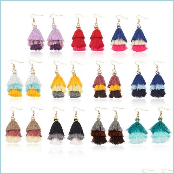 

dangle chandelier unique design three layer cotton thread earrings for women fashion colorf bohemian tassel party wedding jewelry ch dhrql, Silver