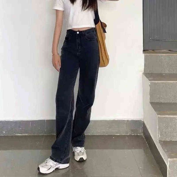 

women's jeans streetwear korean fashion jeans woman high waist female clothes straight baggy pants wide leg pants black casual denim tr, Blue