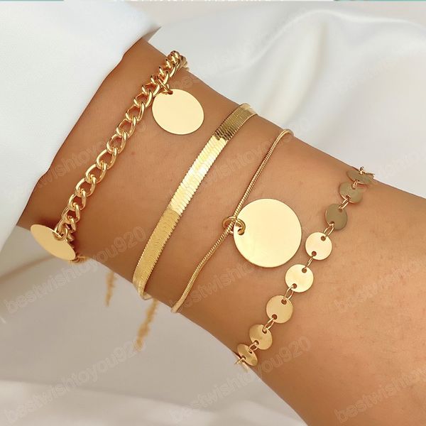 

fashion chain round bracelets set boho gold color charm bracelets bangles for women gifts trendy jewelry, Golden;silver