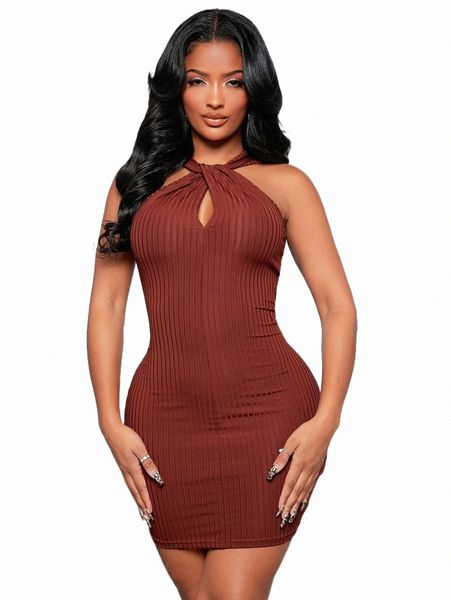 

casual dresses sxy twist cut out rib-knit bodycon dress q7cz#, Black;gray
