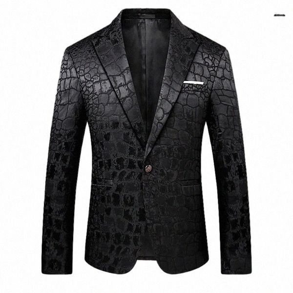 

men's suits & blazers black blazer men crocodile pattern wedding suit jacket slim fit stylish costumes stage wear for singer mens blaze, White;black