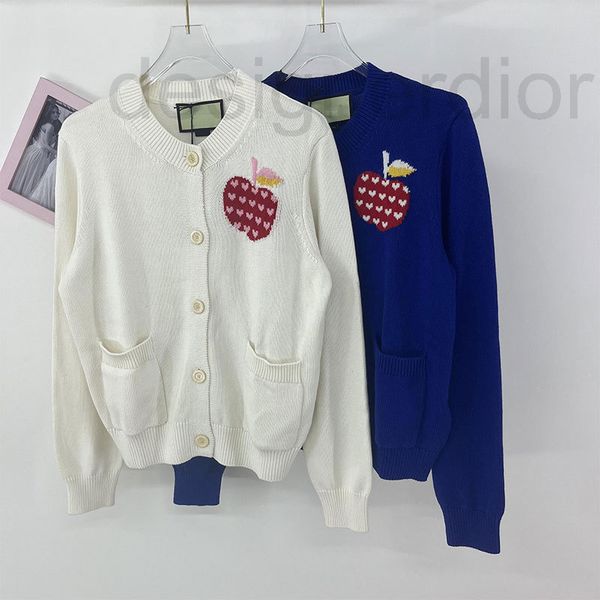 

women's knits & tees designer autumn new round neck single breasted long sleeve thin loose casual age reducing sweater apple jacquard h, White