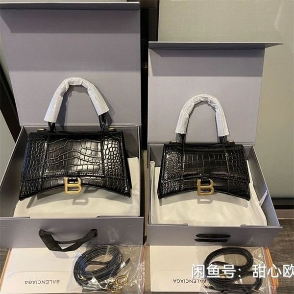 

deaigner handbag balenciga bags paris hourglass black leather gold buckle counter quality single shoulder messenger shoulder crossbody bag