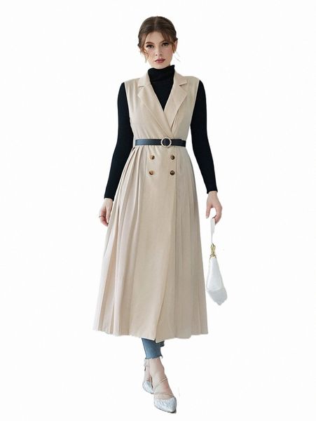 

women's trench coats lapel collar double breasted plicated detail trench coat without belt c4fk#, Tan;black