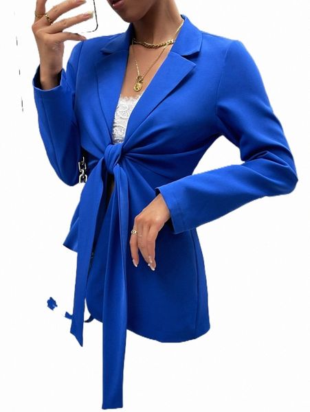 

women's two piece pants knot front lapel neck blazer g8ev#, White
