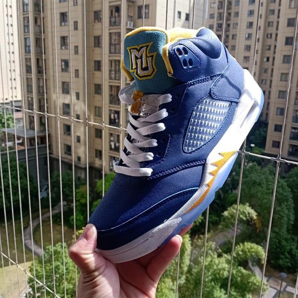 

us 7-13 mens 5 marquette pe basketball shoes 5s dark blue yellow white men outdoor sports sneakers running trainers with box249l