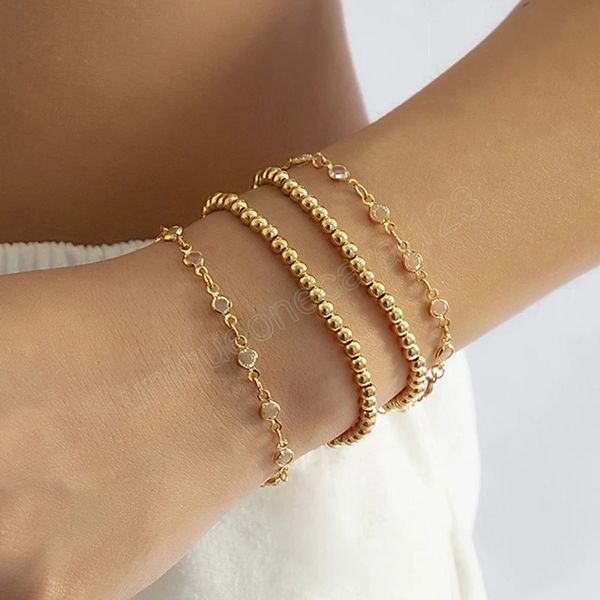 

creative fashion statement acrylic beaded chain bracelets sets women crystal round bangles hand jewelry trending products, Golden;silver