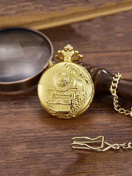 

luminous flip pocket watch retro locomotive digital literal pocket watch, Slivery;brown