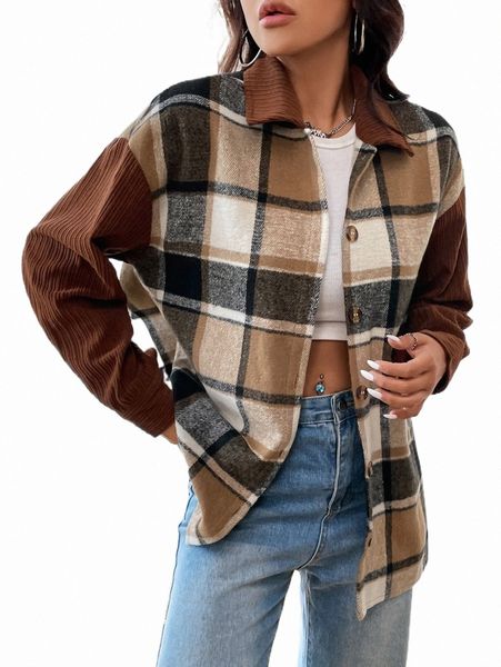

women's down & parkas plaid button front drop shoulder coat m6nh#, Black