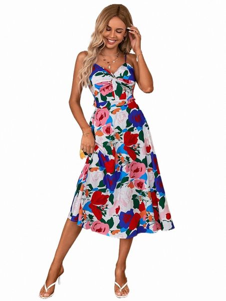 

casual dresses allover floral print twist front tie back cami dress c3tn#, Black;gray