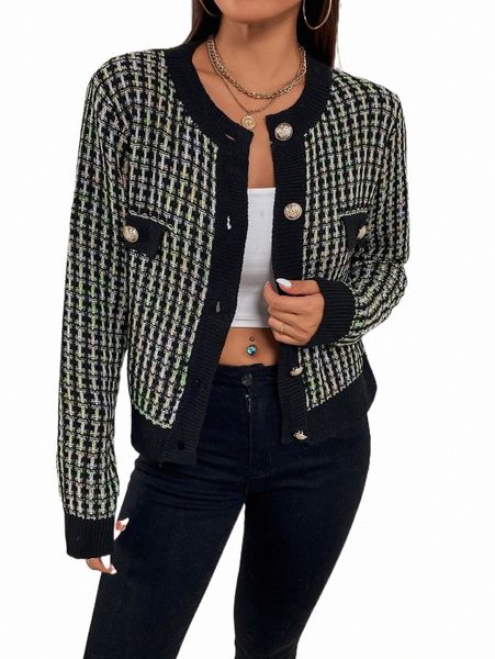 

women's sweaters plaid pattern button front cardigan 11wp#, White;black