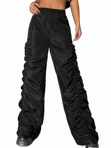 

women's pants & capris solid ruched pants 2022 new m9q8#, Black;white