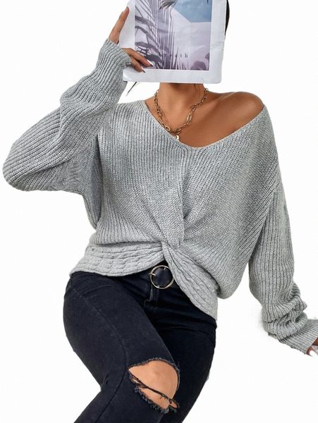 

women's sweaters drop shoulder twist hem sweater x9o2#, White;black