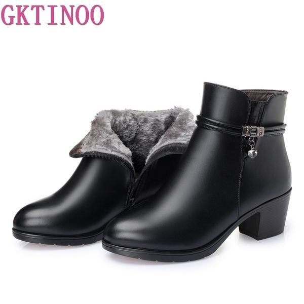 

boots gktinoo fashion soft leather women ankle boots high heels zipper shoes warm fur winter boots for women plus size 35-43 220907, Black