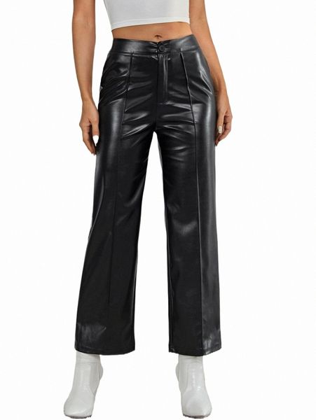 

women's pants & capris straight leg pu leather pants l80a#, Black;white