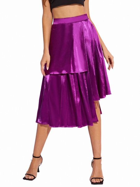 

skirts x c-era high waist asymmetrical hem satin skirt e3o9#, Black
