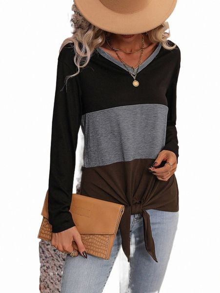 

women's t-shirt cut and sew knot hem tee 2022 new a2yu#, White