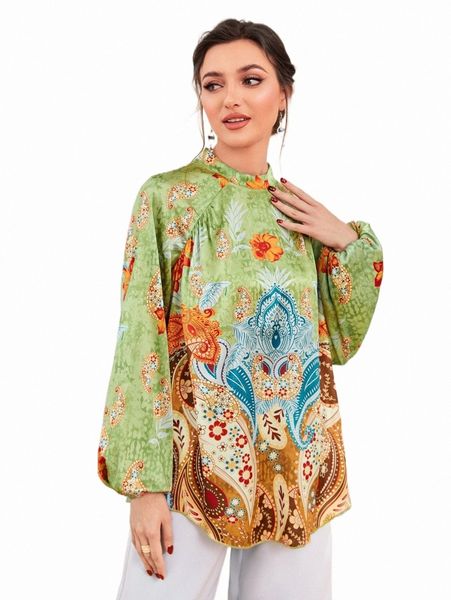 

women's blouses & shirts floral print lantern sleeve blouse m4sw#, White