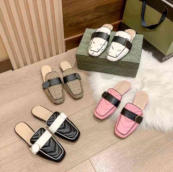 

slippers women 's half sandals sandal slipper classic leather flat bottom designer luxury printing retro summer fashion leisure, Black
