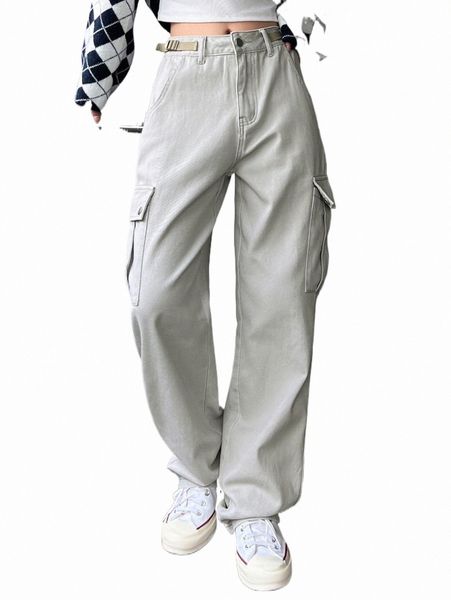 

women's jeans dazy buckle waist flap pocket cargo jeans c1j5#, Blue